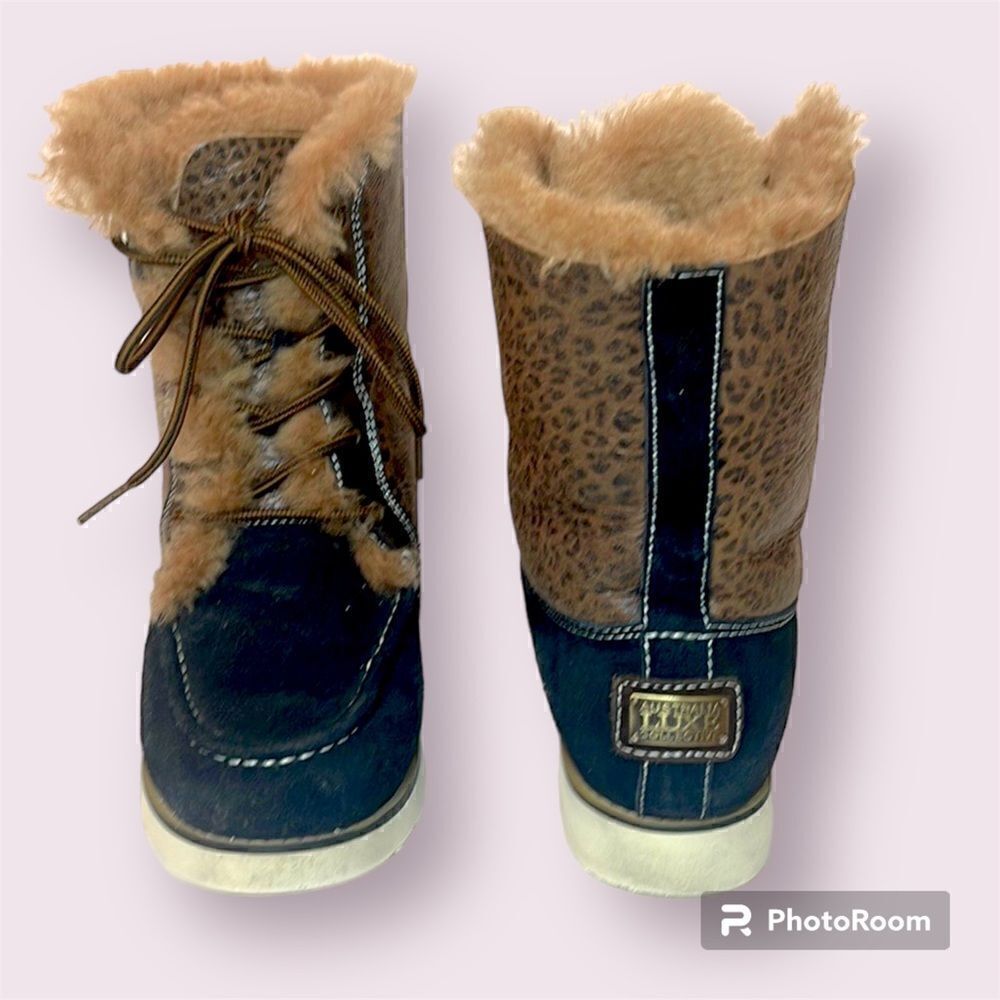 AUSTRALIA LUXE COLLECTIVE Yael Sherpa Animal Print Lace-Up Boot
